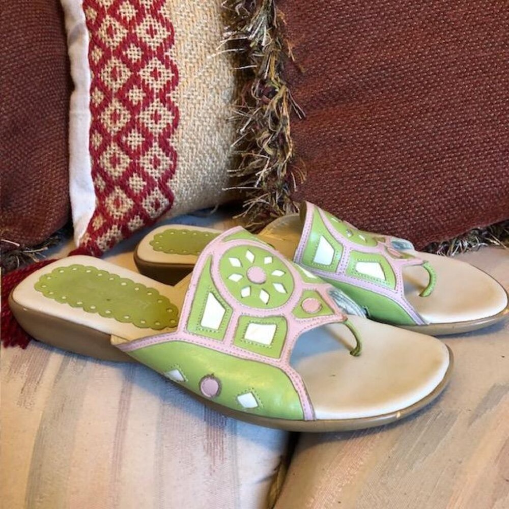 A Giannetti Sandals Women's Size US 8.5 Green Italian Leather